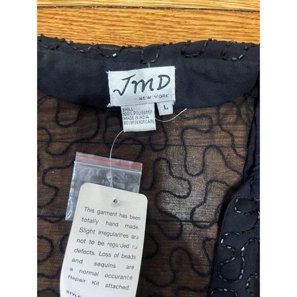 Vintage JMD New York Women's Beaded Black Cardigan Size Large Sheer NWT - Picture 2 of 4
